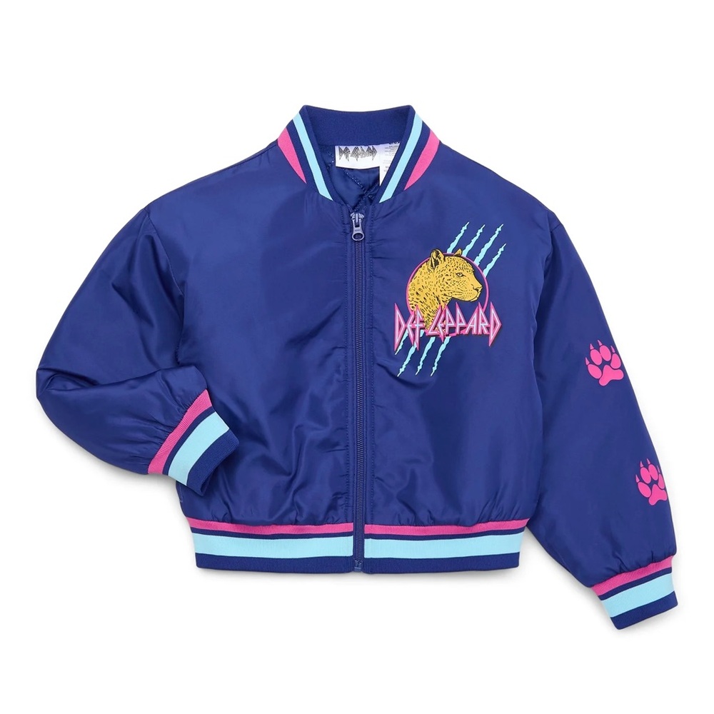 Def Leppard Girls Navy Bomber Jacket Size 6/6X